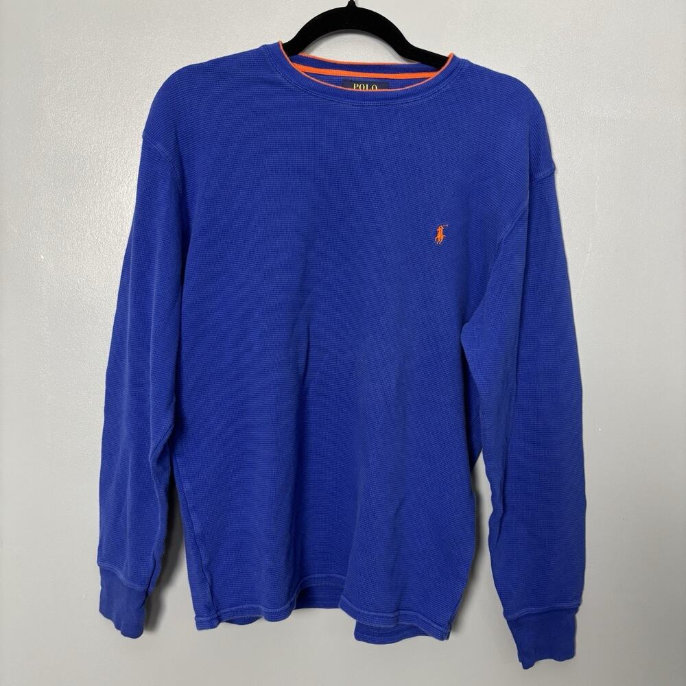 POLO Men’s Long Sleeve Blue Thermal Top Shirt Orange Large